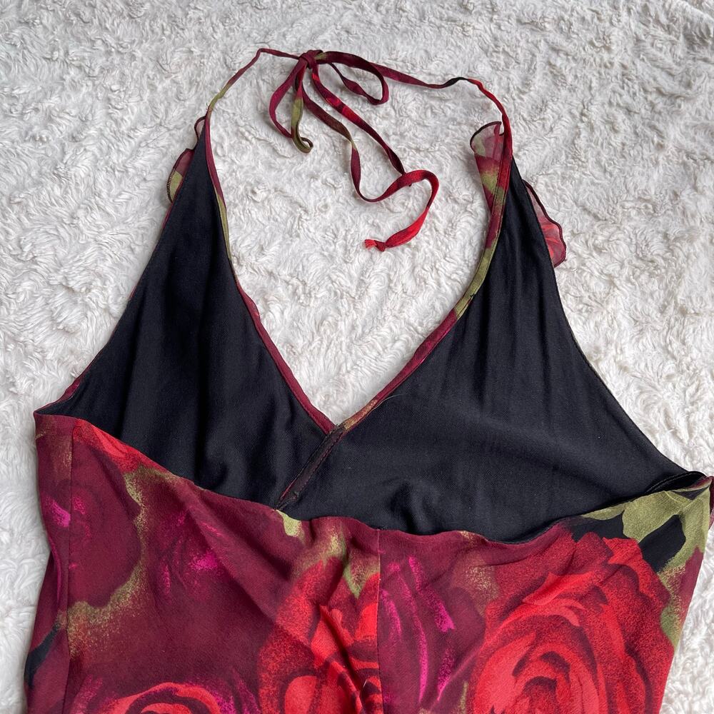 bebe 100% silk rose floral print halter‎ slip dress slipdress fairy roses red S - Picture 12 of 16